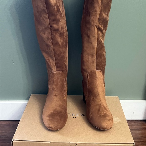 J. Crew Warm Brandy Sueded Knee-High Heeled Boots - Picture 2 of 5
